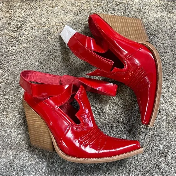 Jeffrey Campbell Red Patent Western Cutout Ankle Boots - Picture 3 of 12